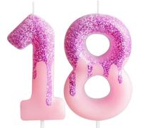 Zi Lan Pink 18th Birthday Candles Purple Pink Number 18 Candle Cake Topper Decorations for Girls Birthday Party Wedding Anniversary Celebration Supplies