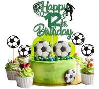 Zi Lan Soccer 12th Happy Birthday Cake Topper, Glitter Football Cake Decorations for Sport Theme Birthday Party Boys Kids Man Birthday Party Supplies