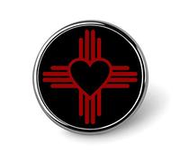 Zia with Heart Symbol - New Mexico State Flag Round Badge Brooch Pin Funny Print Lapel Tie Pins for Men Women Clothing Bags Decorative