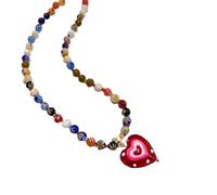 ZIAFRPN Bohemian Beaded Coloured Glaze Round Beads Necklace Colored Seed Bead Short Necklace Summer Red Love Necklace Jewelry