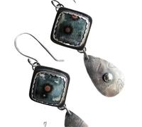 ZIAFRPN Bohemian Retro Geometry Square Paste Pattern Earrings Ethnic Silver Color Water Droplet Dangle Earrings for Women Jewelry