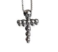 ZIAFRPN Casual Necklace Pendant Vintage Gothic Domineering Full Skull Cross Pendant Necklace Men's Biker Punk Exorcist Amulet Jewelry Jewellery