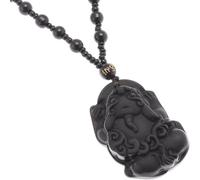 ZIAFRPN Casual Necklace Pendant Vintage Imitation Obsidian Carved Gold Swallowing Beast Pi Xiu Pendant Beaded Chain Lucky Charm Necklace Gifts for Men and Women Jewellery