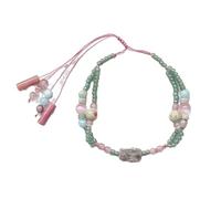 ZIAFRPN Chinese Style Bead Woven Rope Green Stone Pattern Pendant For Women's Gatherings, Jewelry Bracelet