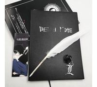 ZIAFRPN Death Note Notebook Set, Anime Cosplay Diary with Feather and L Necklace, 21 x 15 cm, Black
