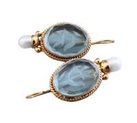 ZIAFRPN Delicate Gold Color Oval Inlaid with Sea Blue Stones Dangle Earrings for Wmoen Fashion Engagement Party Earrings Jewelry