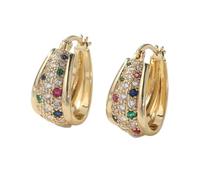 ZIAFRPN Delicate Shine Gold Color Inlaid Multicolour Cubic Hoop Earrings for Women Fashion Engagement Wedding Earrings Jewelry