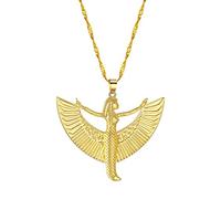 ZIAFRPN Egyptian Goddess Isis Wing Pendant Necklace,Gold Plated Stainless Steel, 45cm Chain, Ancient Mythology Theme, Detailed Wing Design