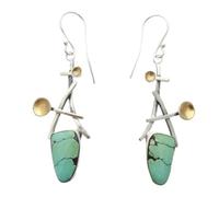 ZIAFRPN Ethnic Silver Color Geometrically Alien Imitation Turquoise Dangle Earrings for Women Jewelry