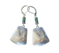 ZIAFRPN Ethnic Silver Color Round Blue Stone Earrings Vintage Irregular Shape Geometry Carving Pattern Dangle Earrings for Women