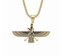 ZIAFRPN Fashion Faravahar Ahura Pendant Gold Color Stainless Steel Iranian Zoroastrian Necklace for Women Men Iran Jewelry Gift XL1491