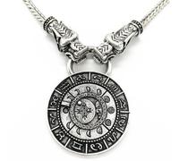 ZIAFRPN fashion God Of Sun Moon Star Zodiac Charms Constellation Pendants Viking Jewelery Necklaces With Long Wolf Heads Chain prezzie
