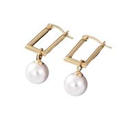 ZIAFRPN Fashion Gold Color Three Dimensional Square Lock Earrings Classic Inlaid Imitation Pearls Dangle Earrings for Women Jewelry