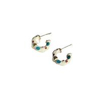 ZIAFRPN Fashion Same Style Enamel Drop Glaze C-Shaped Earrings Women'S Light Luxury High End Inlaid With Natural Stones Jewelry