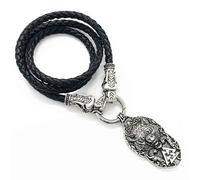 ZIAFRPN fashion Wolf Protect Me Viking Valknut Symbol Pendant Wolf Heads Punk Leather Chain Mens Necklaces Talisman Amulet prezzie