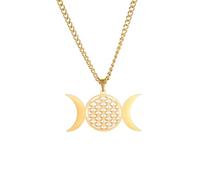 ZIAFRPN Flower of Life Triple Moon Necklace Hecate Wheel Goddess Symbol Sacred Geometry Pendant n Jewelry
