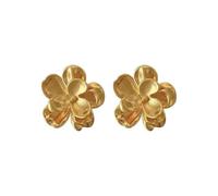 ZIAFRPN Gold Color Matte Texture Flower Clip on Earrings for Women Girls Exaggerated Fashion Partly Jewelry Gifts