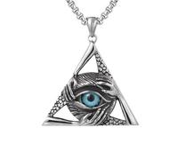 ZIAFRPN Gothic Triangle Devil Eye Pendant Necklace, Punk Retro Men's Jewelry with Blue Eye Design, Stainless Steel Chain