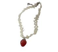 ZIAFRPN Handmade love necklace, sweet romantic pearl strawberry pendant necklace lovely necklace cute necklace necklace for women y2k