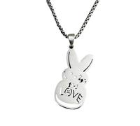 ZIAFRPN Lil Peep Love Rabbit Pendant Necklace, Stainless Steel,Rabbit Sad for love Pendant 60cm Chain, Sad Face Design, Kpop Fans Gift