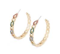 ZIAFRPN Men's and women's accessories Hip Hop Personality Colored Diamond Earrings Women's Fashionable and simple full diamond C-shaped chain stud earrings Mother's Day