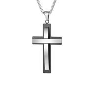 ZIAFRPN Men's necklace Chunky Double Layers Cross Necklaces for Men, Two Tones Cross Pendant with Box Chain, Religion Prayer Collar fashion