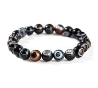 ZIAFRPN Natural Black Agate Beaded Bracelet, 8mm Round Beads with Black and White Stripes, Single Circle Stone Jewelry