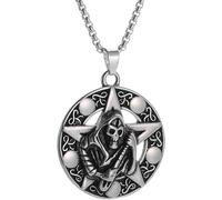 ZIAFRPN necklace men Retro Gothic Death's Scythe Pendant Hell Skull Ghost Necklace Men's Punk Rock Party Jewelry Halloween Accessories best gifts
