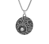 ZIAFRPN Necklace Retro Punk Sun and Moon Nordin Tree of Life Pendant Amulet Necklace Men's Punk Moto Goth Rock Party Jewelry Gift fashion