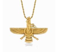 ZIAFRPN Punk Fashion Iran Faravahar Ahura Zoroastrian Pendant Necklace Gold Color Stainless Steel Rope Chain for Men Jewelry Gift