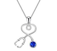ZIAFRPN Stethoscope Heartbeat Design Pendant Necklace for Women Silver Color Fancy Inlaid Blue Cubic Zircon Trendy Female Jewelry
