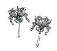 ZIAFRPN Vintage Bird Flower Inlaid Green Stone Dangle Earrings for Women Retro Bohemian Silver Jewelry Tourism Souvenir
