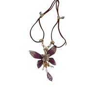 ZIAFRPN Vintage Brown Natural Stone Pendant Necklace for Women Fashion Geometric Long Leather Rope Necklace Sweater Chain Jewelry Gifts