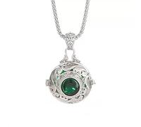 ZIAFRPN Vintage Green Crystal Necklace Carved Handmade Hollow Aroma Box Pendant for Women Fashion Trendy Multifunctional Jewelry Gift