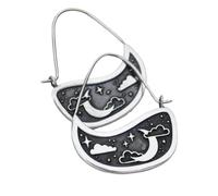 ZIAFRPN Vintage Silver Carving Star Moon White Clouds Dangle Earrings for Women Unique Party Earrings Jewelry