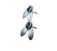 ZIAFRPN Vintage Silver Color Round Green Stone Little Flying Insect Hollow Carving Dangle Earrings for Women Jewelry