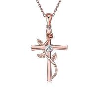 ZIAFRPN Women's Rose Cross Plated Symbol Romantic Love Flower Pendant Necklace Jewelry