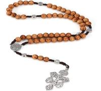 ZIAFRPN Wooden Prayer Beads Men's and Women's Forgiveness Crosses Roses Saint Benedict and Milagrosa Medals Necklaces Jewelry