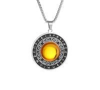 ZIAFRPN Yellow Large Gemstone Celtic Knot Nordic Rune Necklace Pendant Men's Irish Lucky Knot Amulet Jewelry