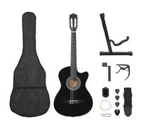 Ziaphsol 12-Piece Western Guitar Set, Cutaway Acoustic Guitar Set, Black, 38 Inches, with 6 Nylon Strings, Bag Strap, Picks, Capo, Tuner and String Winder for Teaching