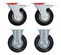 Ziaphsol 4 x 125 mm Rubber and Iron Zinc Coated Castors 2 Fixed Castors 2 Swivel Castors with Double Brakes 100 x 80 mm Plate 100 kg per Roll for Workbench Trolley Shelf and Transport