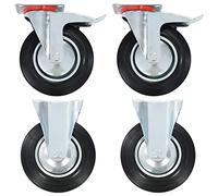Ziaphsol 4 x 200 mm Rubber and Iron Zinc Coated Castors 2 Fixed Castors 2 Swivel Castors with Double Brakes 180 kg per Wheel for Workbench Trolley and Furniture
