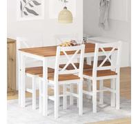 Ziaphsol 5 Piece Pine Dining Set Brown and White with Lacquered Table Top 108 x 65 x 73 cm plus 4 Chairs for Dining Room Kitchen Meals