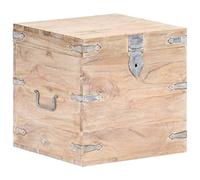 Ziaphsol Acacia Wood Chest 40 x 40 x 40 cm Solid with White Finish Iron Lockable Storage Box as Seat Chest for Bedroom Living Room