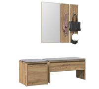 Ziaphsol Artisan Oak Wooden Coat Rack Set with Mirror, Hallway Bench, Storage Box and 2 Wardrobes, 80 x 30.5 x 40 cm for Entrance Area and Tidy Storage