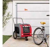 Ziaphsol Bicycle Trailer for Pets Red and Grey x Oxford Fabric and Iron, Foldable for Dog Buggy Cat Buggy Pet Buggy Transport Trolley Excursion City Park