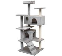 Ziaphsol Cat Scratching Post Sisal 125 cm Grey with Wooden Frame, Plush, Ladder, Caves and Platforms for Climbing, Scratching, Sleeping, Resting and Playing in the Home