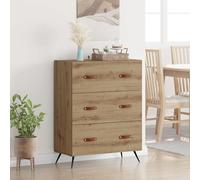 Ziaphsol Chest of Drawers 3 Drawers Artisan Oak Wood Material 69.5 x 34 x 90 cm Sideboard Lowboard with D Handles Storage Space for Living Room Bedroom Hallway Hallway Organiser