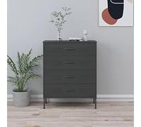 Ziaphsol Chest of Drawers Sideboard Highboard Lowboard Cabinet Steel Anthracite 80 x 35 x 101.5 cm, 4 Drawers with Ball Bearing Rails, Adjustable Feet for Bedroom, Living Room, Hallway, Office