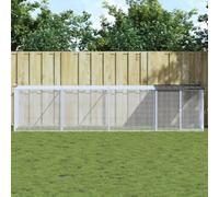 Ziaphsol Chicken Cage with Roof, Anthracite, Galvanised Steel, 403 x 98 x 90 cm, Chicken Coop with Lockable Door, Includes 1 Cage and 3 Extensions for Garden